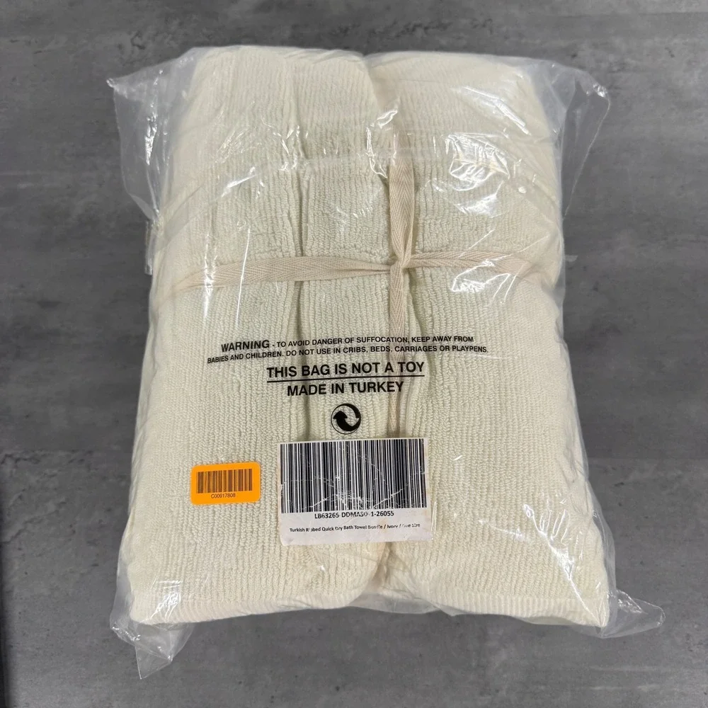 Quince Towel Bundle Unisex OS Turkish Ribbed Quick Dry Ivory Cream Beige NEW